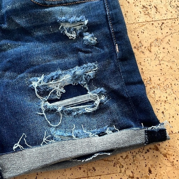 American Eagle Outfitters Next Level Stretch Blue Distressed Jean Midi Shorts - Picture 3 of 11